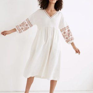 Madewell embroidered sleeve popover midi dress